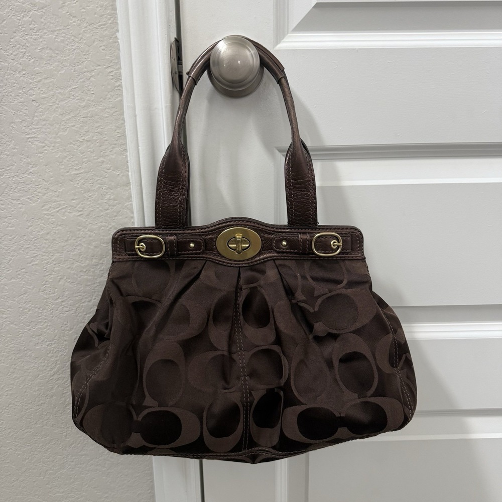 Coach Garnet Signature C Canvas Gathered Brown Bag Tote/Shoulder Bag